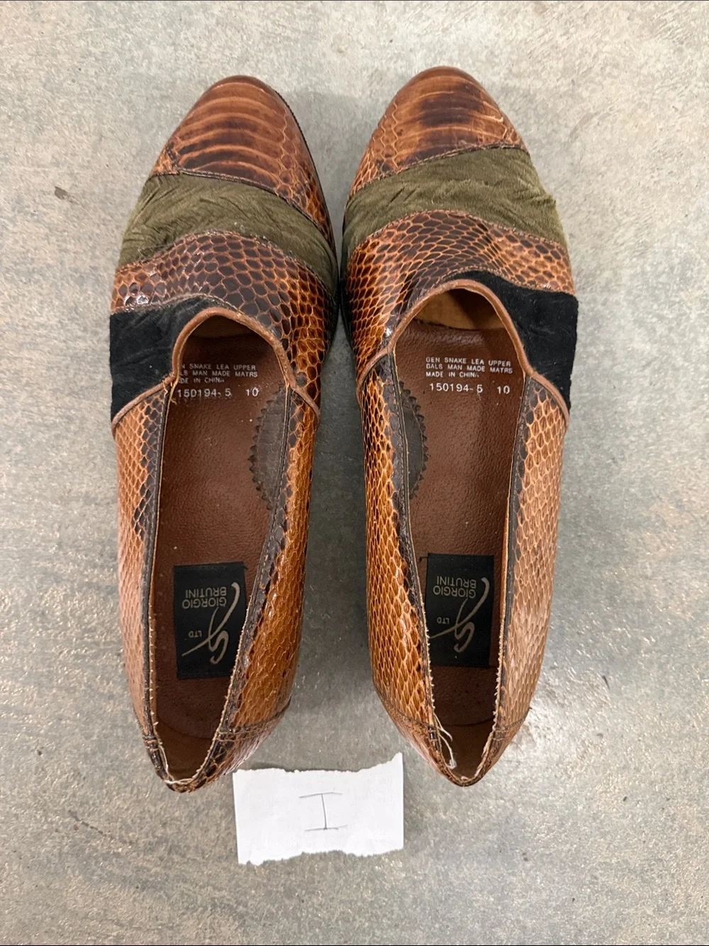 Giorgio Brutini Brown Snake-Embossed Loafers with Olive and Black Accents